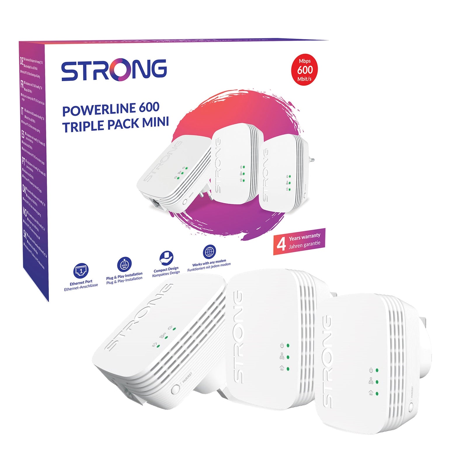 STRONG AV600 Powerline Adapter Triple Pack - 600Mbps Ethernet Kit STRONG AV600 Powerline Adapter Triple Pack - 600Mbps Ethernet Kit